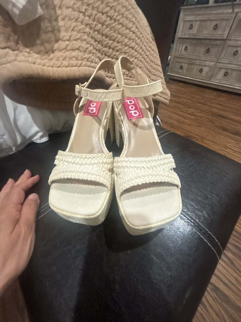 POP Applaud Braided Platform Block Heel Sandals in Cream